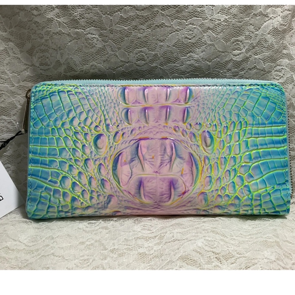 NWT BRAHMIN COTTON CANDY SKYLER CLUTCH, TRAVEL WALLET, PASSPORT HOLDER